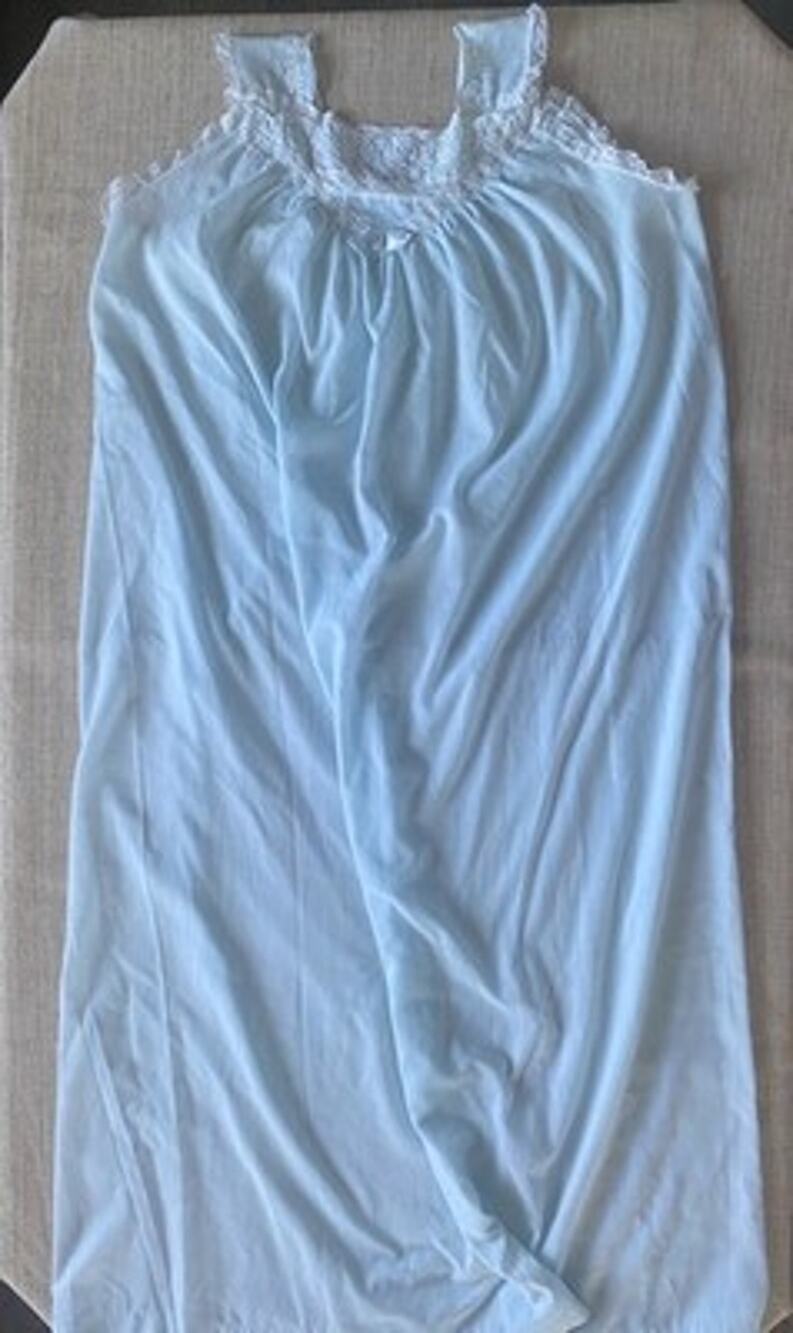 Vintage Christian Dior Lingerie Light Blue Lace Embroidered Nightgown Gown L